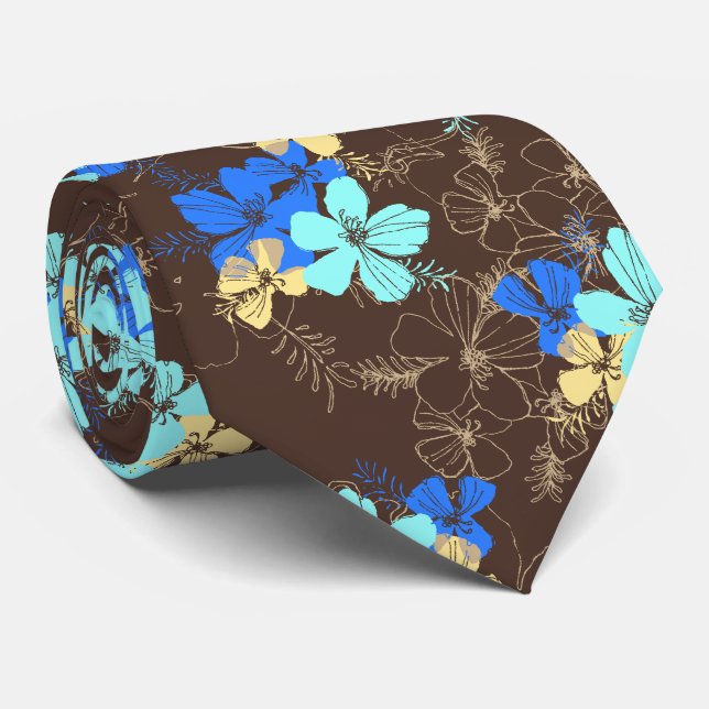 Midnight Garden Hibiscus Floral Two-sided Printed Tie (Rolled)