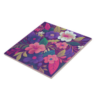 Midnight Garden Jewel Floral Decorative Tile