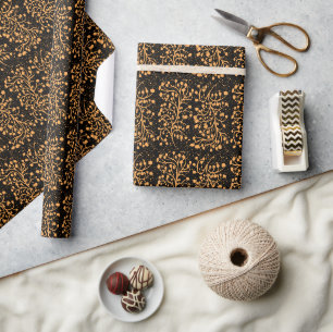 Midnight Garden Line Golden Amber Wrapping Paper