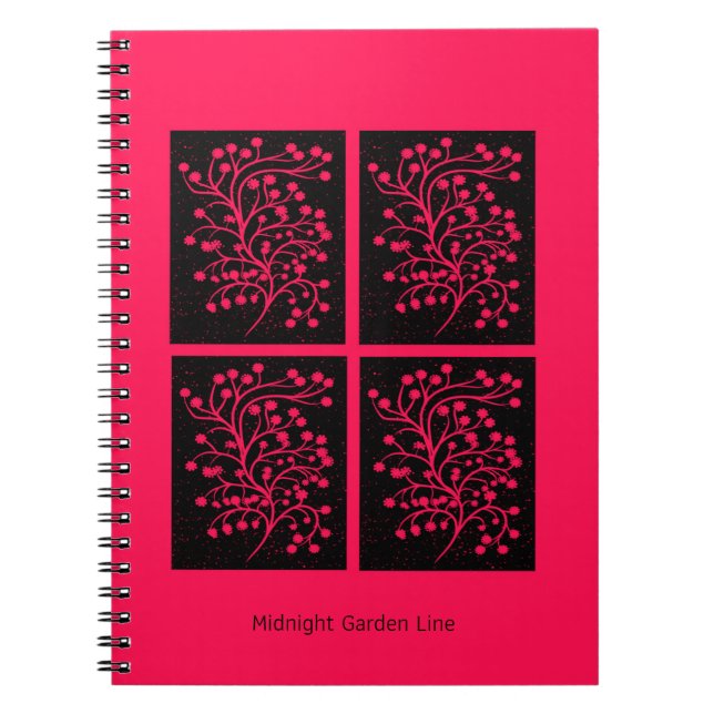 Midnight Garden Line Raspberry Bloom Notebook (Front)
