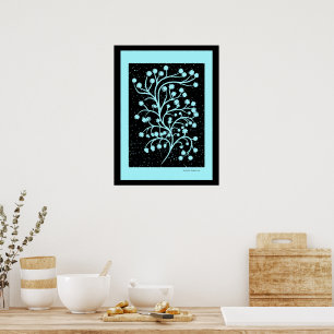 Midnight Garden Line Turquoise Mist    Poster