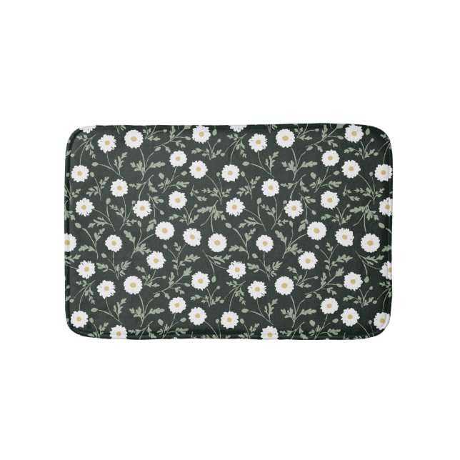 Midnight Garden Modern Farmhouse Daisy Pattern Bath Mat (Front)