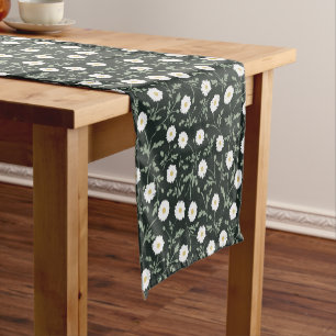 Midnight Garden Modern Farmhouse Daisy Pattern Short Table Runner