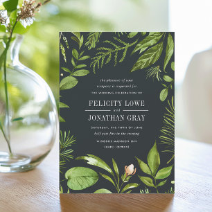 Midnight Garden   Moody Green Botanical Wedding Invitation