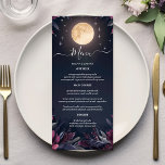 Midnight Garden Moon Wedding Menu<br><div class="desc">Elevate your wedding dining experience with this "Midnight Garden Moon" wedding menu card. Adorned with a glowing full moon and rich burgundy floral accents, this menu sets the perfect mood for an evening or celestial-themed wedding reception. Its dark and elegant design beautifully complements romantic or garden-inspired settings, while the menu...</div>
