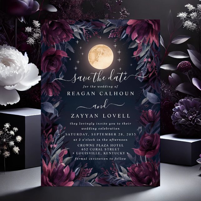 Midnight Garden Moon Wedding Save The Date Card (Creator Uploaded)
