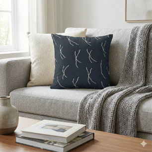 Midnight Garden Navy Abstract Sketchy Lines Cushion