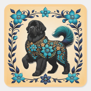 Midnight Garden Newfie Square Sticker