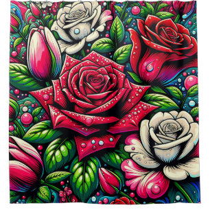 “Midnight Garden: Raindrops on Roses" Shower Curtain