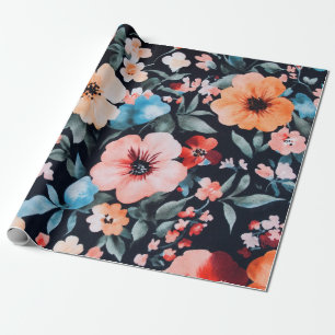 Midnight Garden Symphony Print Bold Floral Art Wrapping Paper