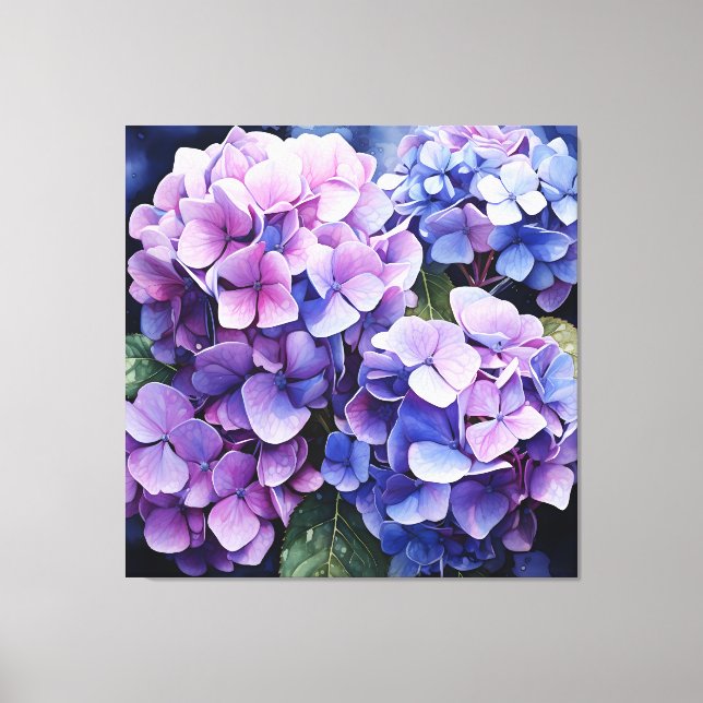 Midnight Garden Violet Hydrangea Watercolor Canvas Print (Front)