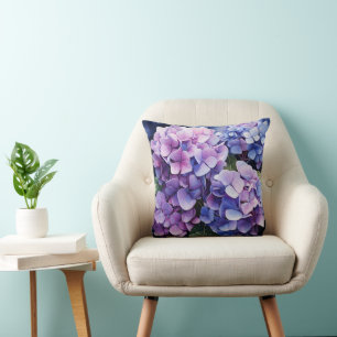 Midnight Garden Violet Hydrangea Watercolor Cushion