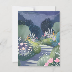 Midnight Garden   Watercolor Floral Path Postcard