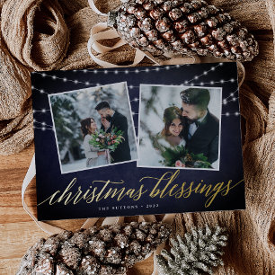 Midnight Garland Two Photo Foil Holiday Card