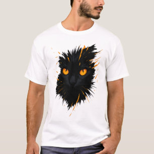 Midnight Gaze – Fiery-Eyed Black Cat Art T-Shirt