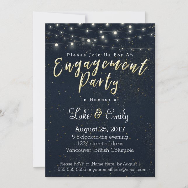 Midnight Glamour Engagement Party Invitation (Front)