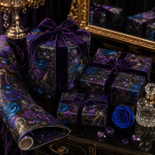 Midnight Glamour Jewel-Toned Floral Beauty Wrapping Paper