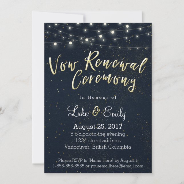 Midnight Glamour Vow Renewal Ceremony Invitation (Front)