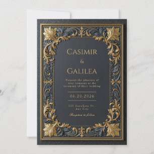 Midnight Gold Baroque Wedding Invitation