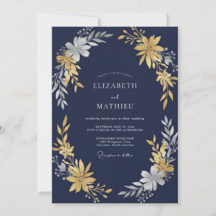 Midnight Gold Blossom Wedding Invitation