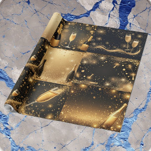Midnight Gold Champagne Dreams New Year Glittering Wrapping Paper