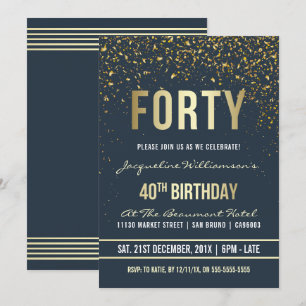 Midnight   Gold Confetti 40th Birthday Party Invitation