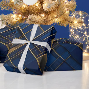 Midnight Gold Deco: Luxurious Navy Blue Geometric Wrapping Paper