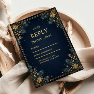 Midnight Gold Evergreen Winter Grace RSVP Card