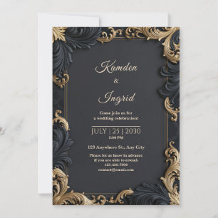 Midnight Gold Filigree Border Wedding Invitation