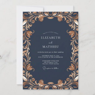 Midnight Gold Filigree Muted Eucalyptus Wedding Invitation