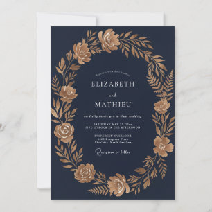 Midnight Gold Foliage Eucalyptus Wedding Invitation