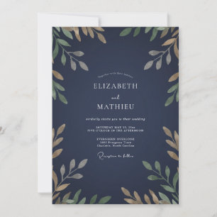 Midnight Gold Leaf Wedding Invitation