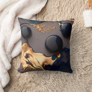 Midnight Gold Liquid Marble Cushion