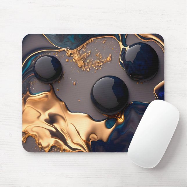 Midnight Gold Liquid Marble Mouse Mat (With Mouse)