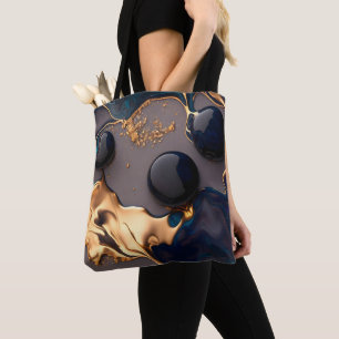 Midnight Gold Liquid Marble Tote Bag