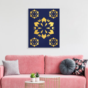Midnight Gold: Luxe Geometric Pattern on Deep Blue Canvas Print