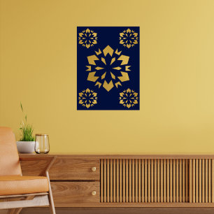 Midnight Gold: Luxe Geometric Pattern on Deep Blue Poster