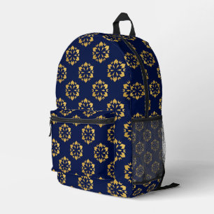 Midnight Gold: Luxe Geometric Pattern on Deep Blue Printed Backpack