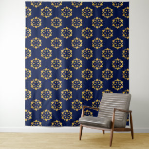 Midnight Gold: Luxe Geometric Pattern on Deep Blue Tapestry