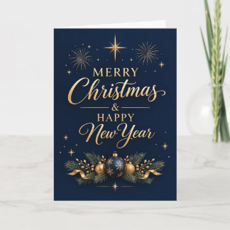 Midnight Gold Merry Christmas and Happy New Year  Card
