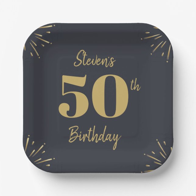 Midnight Gold Milestone Paper Plates (Front)