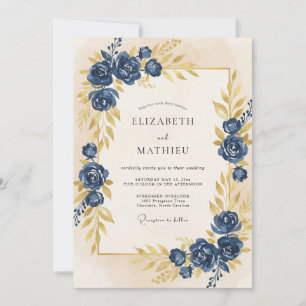Midnight Gold Petal Wedding Invitation