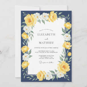 Midnight Gold Ranunculus Soft Eucalyptus Wedding Invitation