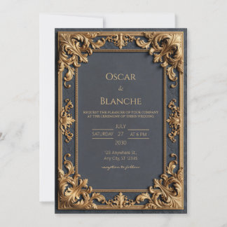 Midnight Gold Scrollwork Wedding Invitation