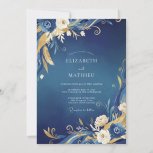 Midnight Golden Leafy Wedding Invitation