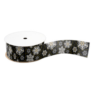 Midnight Golden Snowflakes Glam Grosgrain Ribbon