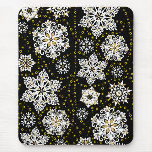 Midnight Golden Snowflakes Glam Mouse Mat