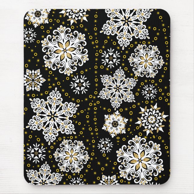 Midnight Golden Snowflakes Glam Mouse Mat (Front)