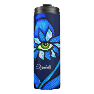 Midnight Gothic Eye Flower - Dark Blue Botanical Thermal Tumbler