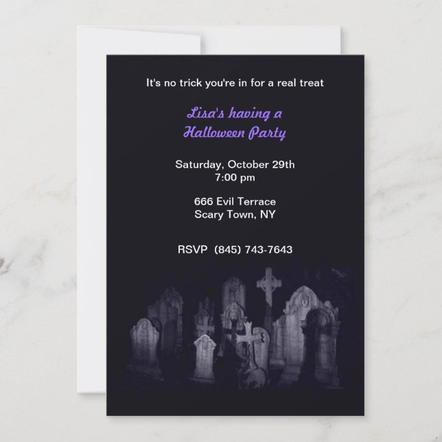 Midnight Graveyard Halloween Party Invitations (Front)